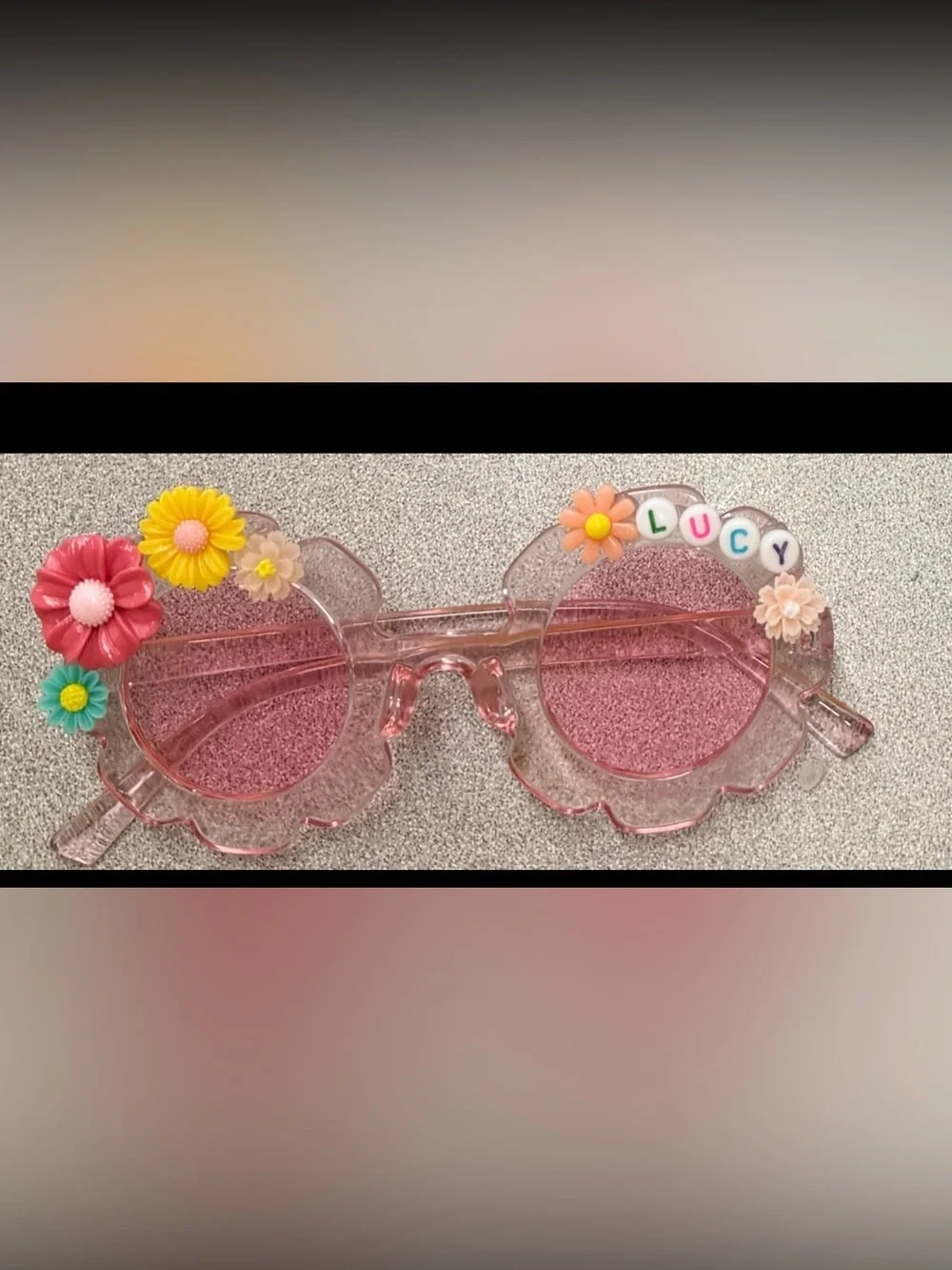 Pink Floral Scalloped Round Sunglasses - Personalized Beaded Detail